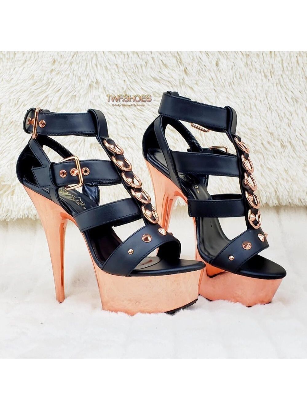 Delight 658 Rose Gold High Heel Platform Cage Sandals Shoes - Picture 13 of 14